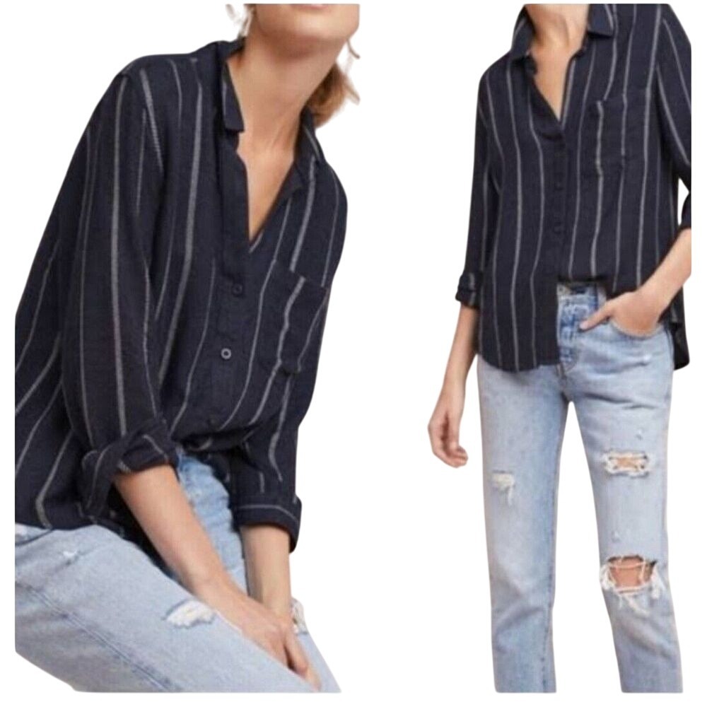 Anthropologie Cloth & Stone Womans Blue Tulane Striped Buttondown Top‎ in Medium